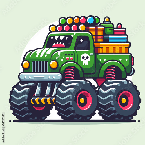 monster truck with big wheel sticker cartoon