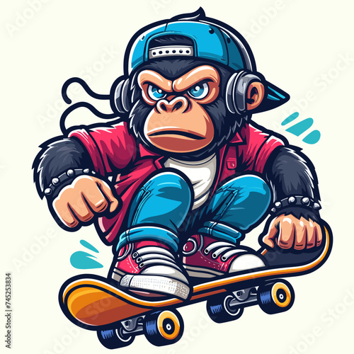 apes with skateboard funky wearing cap t shirt print
