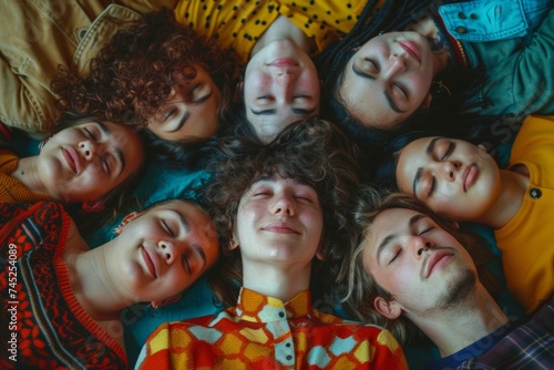 Overhead View of a Joyous Young Group Lying Down Together