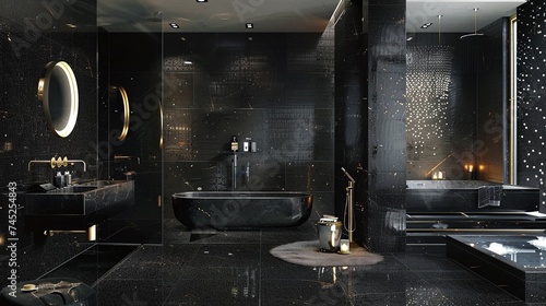modern luxury bathroom renovation project, featuring sleek black interiors and contemporary architecture for a stylish and comfortable living environment