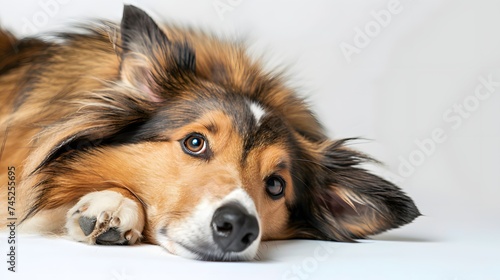 Rough collie dog relaxing with face down on the studio floor © Vivid Canvas