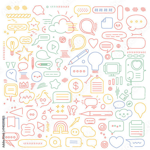 線画のシンプルなアイコンセット　吹き出しのあしらい
