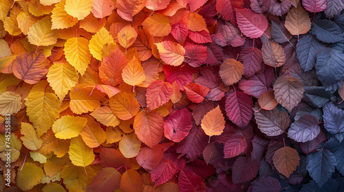 Rainbow autumn leaves, top view, shot for a postcard photo