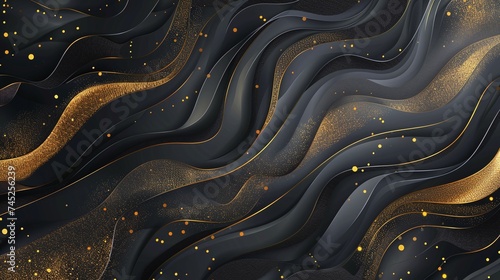 opulent black gold waves in abstract luxury background, perfect for stylish fashion designs and elegant decor photo