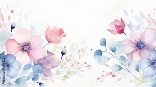 Floral Motif Frame, Delicate floral pattern in watercolor, featuring blooms and foliage in soft pastels.