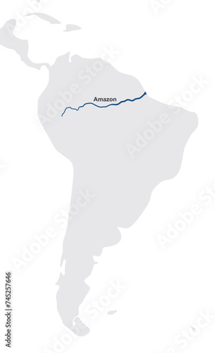 River Amazon on map. vector