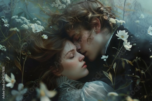 Ethereal Underwater Embrace Amongst Flowers photo