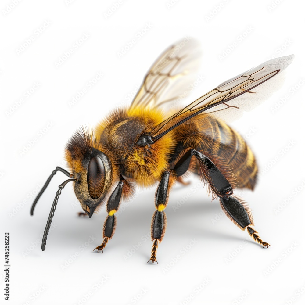Honey bee isolated on white background. Closeup detailed macro shot. Honey bee isolated on white background. Closeup detailed macro shot.