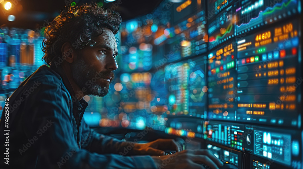 Fototapeta premium Man Working on Computer Screen