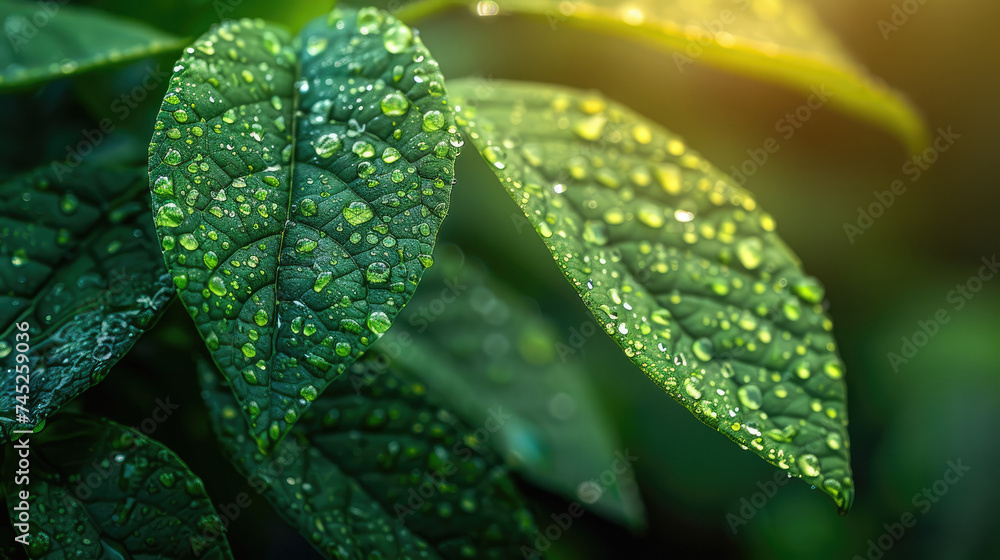 Close Up of a Green Leaf With Water Drops Close Up of a Green Leaf With Water Drops