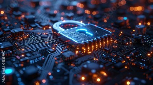 privacy protection banner with padlock on circuit board software web security concept photo