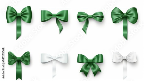 Generative AI set of different green ribbons, on a white isolated background