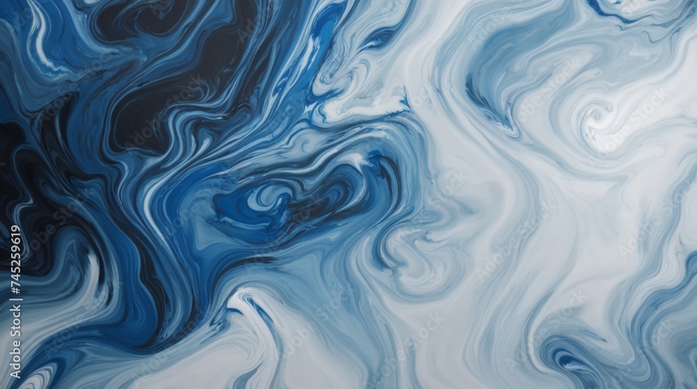 Artistic blue and white flow echoing marble or liquid essence