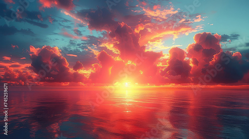 Sun Setting Over Ocean With Clouds © easybanana