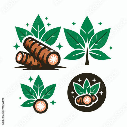 ORGANIC CASSAVA TEMPLATE LOGO ILLUSTRATION GREEN LEAF