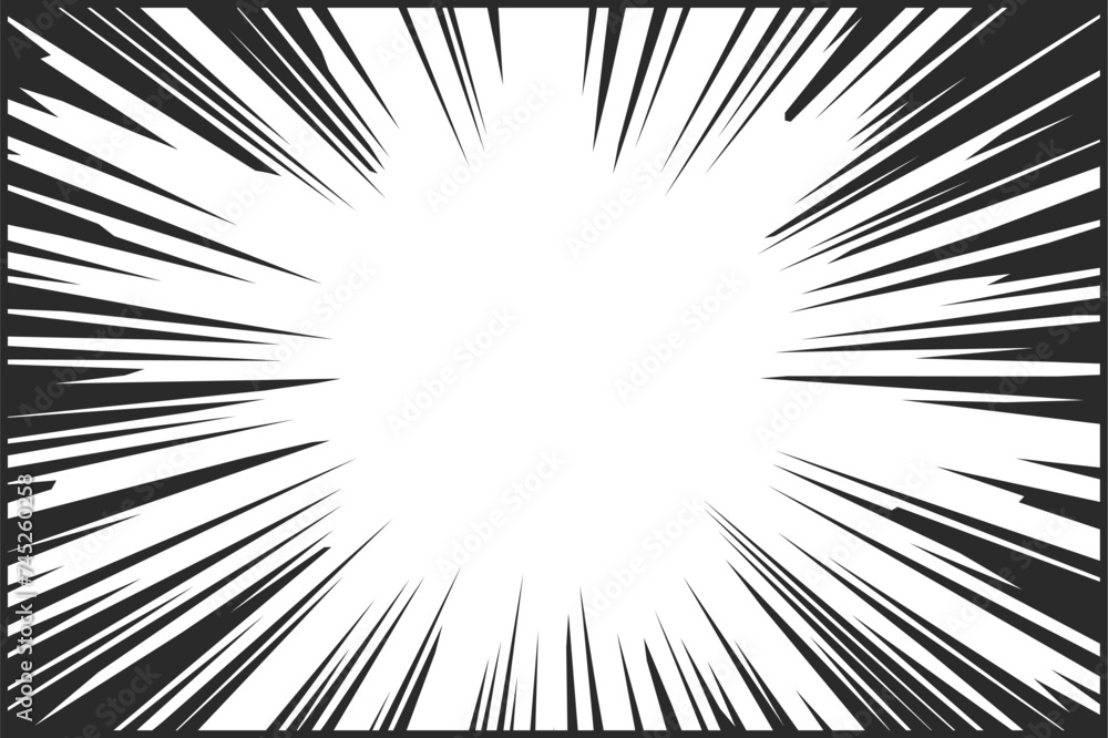 Dynamic Radial Lines On White Backdrop. Comic Book Flash Explosion. Vector Superhero Design Features Bold Black Light Dynamic Radial Lines On White Backdrop. Comic Book Flash Explosion. Vector Superhero Design Features Bold Black Light