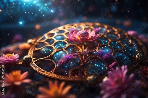 close-up look of flower of life in balanced cosmic atmosphere
