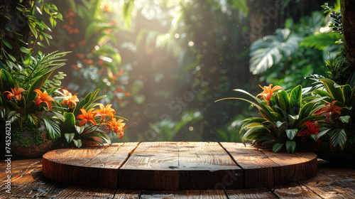 Wooden Platform With Flowers in the Middle © easybanana