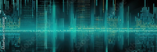 Teal digital binary data on computer screen background