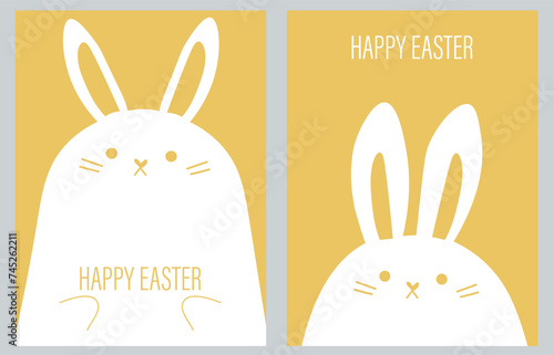  happy easter card with bunny. easter card with rabbit  set . flat cute illustration modern style	
