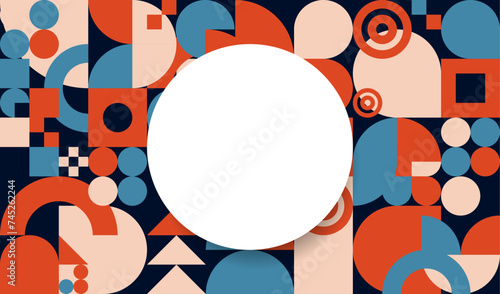 Arrière-plan coloré et bulle centrale blanche - Formes abstraites et géométriques - Mosaïque - Vecteurs modifiables - Papier peint mural géométrique - Motifs illustratifs - Design moderne et minimal
