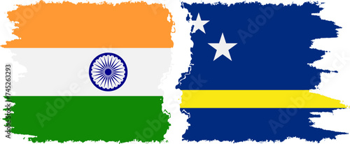 Curacao and India grunge flags connection vector