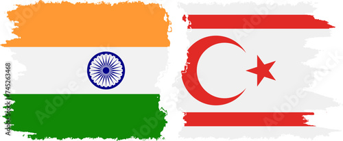 Turkish Republic of Northern Cyprus and India grunge flags conne