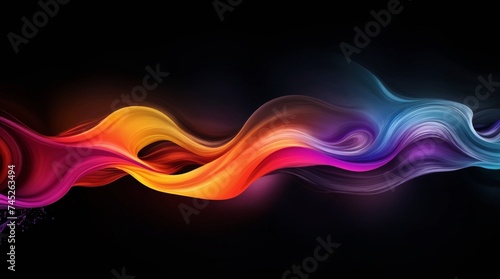 Dynamic vibrant waves of color move on a dark background 