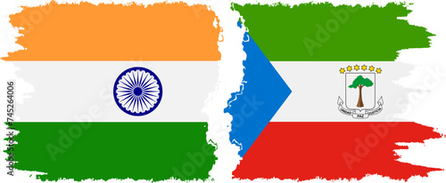 Equatorial Guinea and India grunge flags connection vector