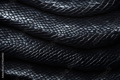 3d render, abstract background with black snake with scales texture