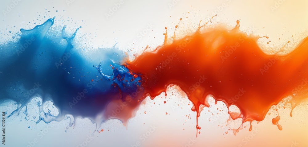 Exciting Blue and Orange Liquid Union on White Background 