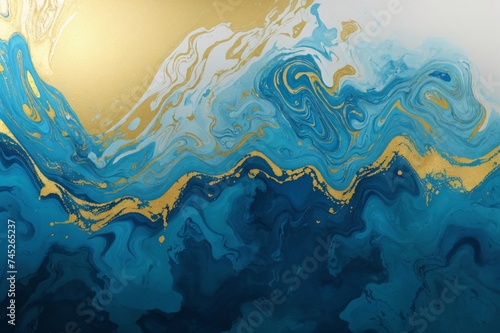 Fluidity and creativity captured in a blue and gold marbled pattern design 