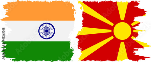 Northern Macedonia and India grunge flags connection vector
