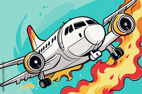 a broken airplane in an accident vector illustration line art