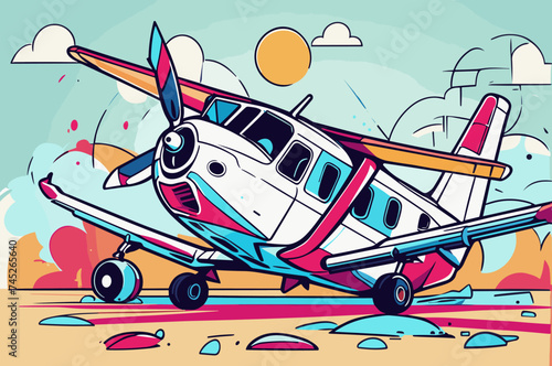 a broken airplane in an accident vector illustration line art