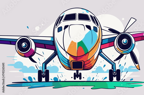 a broken airplane in an accident vector illustration line art