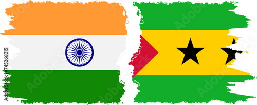 Sao Tome and Principe and India grunge flags connection vector