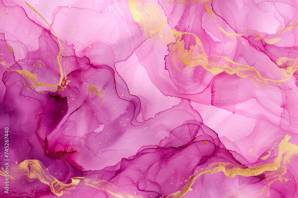 Luxurious pink and gold marble ink texture for elegant backgrounds - obrazy, fototapety, plakaty 