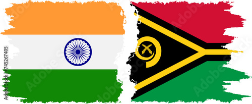 Vanuatu and India grunge flags connection vector