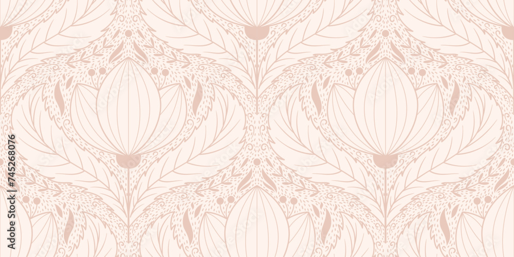 Seamless pattern with big lotus flower. Zen repeated motif for wallpaper in yoga class or home. Surface design with calm tranquility vibe - obrazy, fototapety, plakaty 