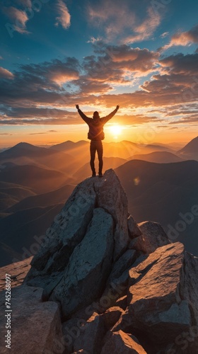 Mountain Top Celebrant Enjoying Gorgeous Sunrise Scene 