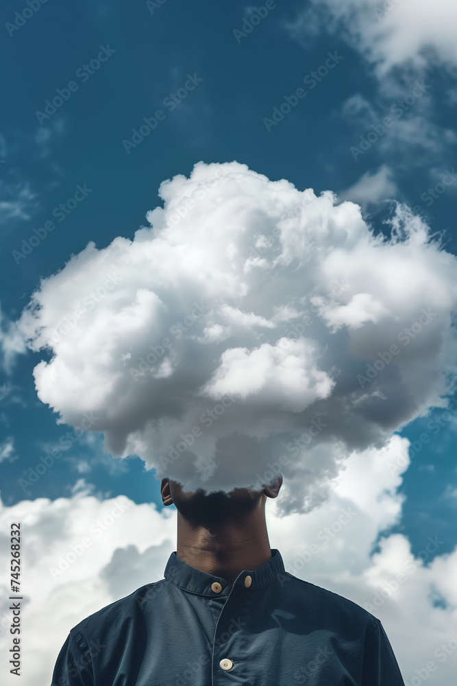 Man with head in clouds