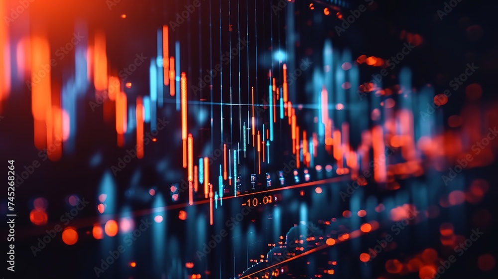 Market stocks or currency trading graph and candlestick chart ideal for financial investing. Economic trends backdrop for business concept and artwork design Market stocks or currency trading graph and candlestick chart ideal for financial investing. Economic trends backdrop for business concept and artwork design