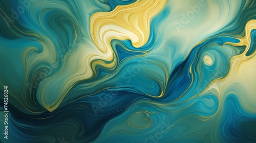 Mystical blend of blue and gold forming a flowing abstract design 