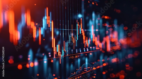 Market stocks or currency trading graph and candlestick chart ideal for financial investing. Economic trends backdrop for business concept and artwork design