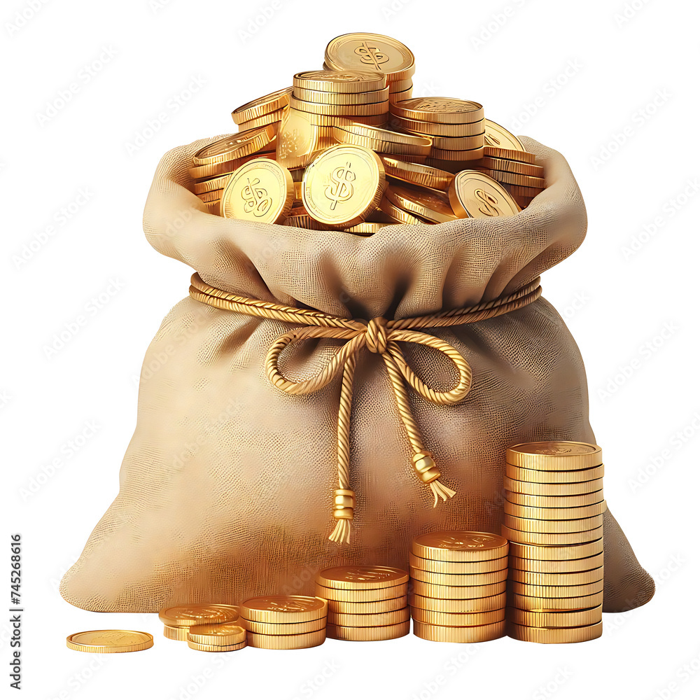 bag of gold coin isolated on transparent background AI Generated Stock ...