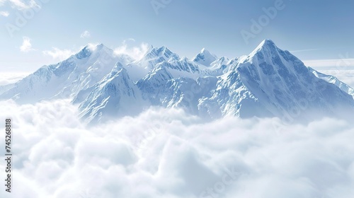 Majestic snowy mountain peak above the clouds © LELISAT