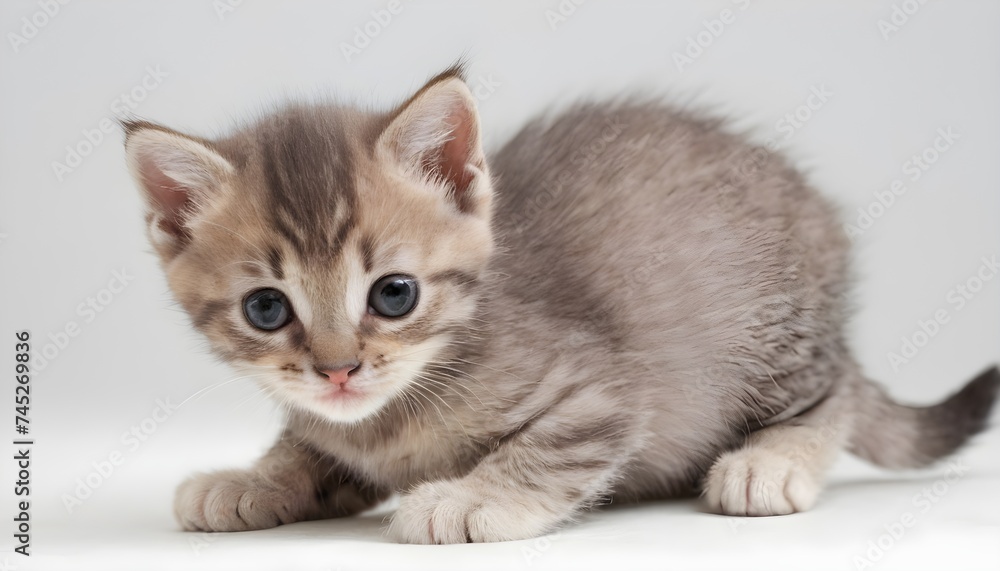 Adorable Tiny 4 Week Old Kitten on White Background