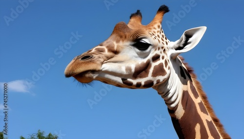 Beautiful giraffe in biopark  business on African animals  tourism. slow. head against the sky