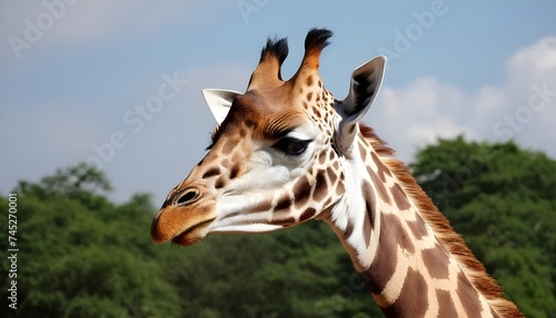 Beautiful giraffe in biopark, business on African animals, tourism. slow. head against the sky